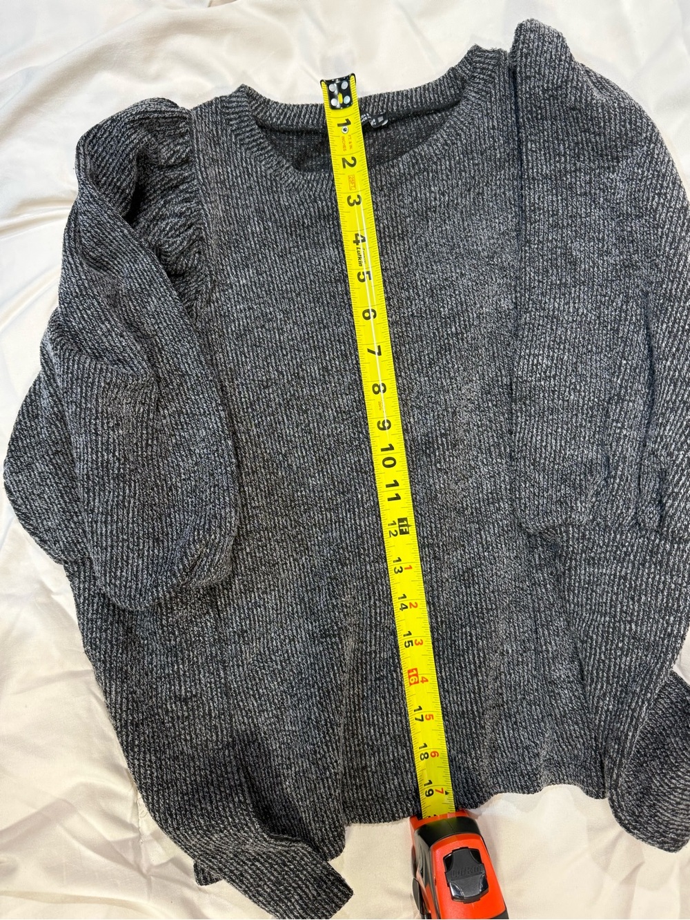 Zara Charcoal Ribbed Puff-Sleeve Sweater
